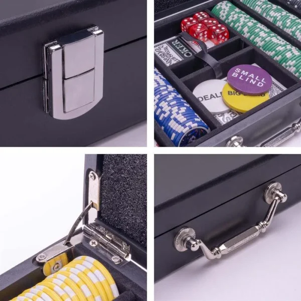Nexos Pokerkoffer Wooden Black Edition, 500 Chips, Holz-Koffer, 2 Decks Plastikkarten, Dealer Button 5