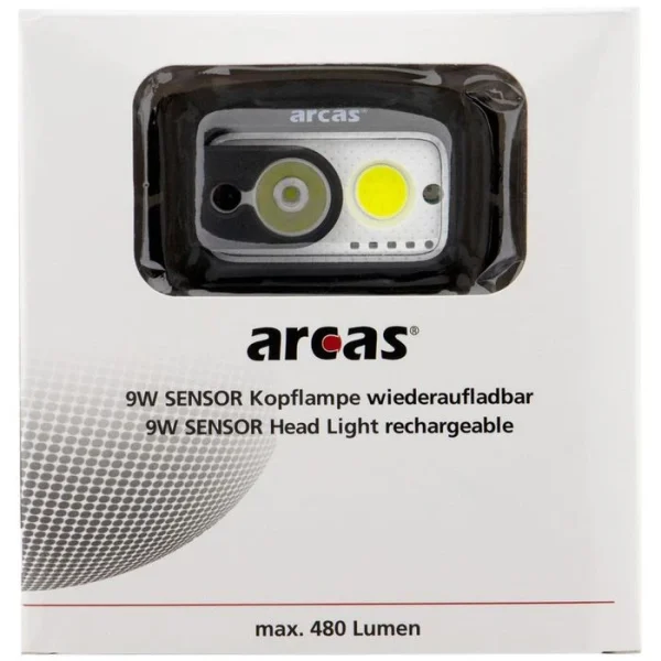 Arcas Stirnlampe 9 W Sensor LED, 480 Lumen, USB, Akku, Lichtsensor 3
