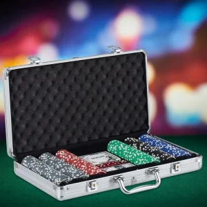 Relaxdays Pokerkoffer 300 Chips, Alu-Koffer, Abschließbar, 2 Decks, Dealer Button 10