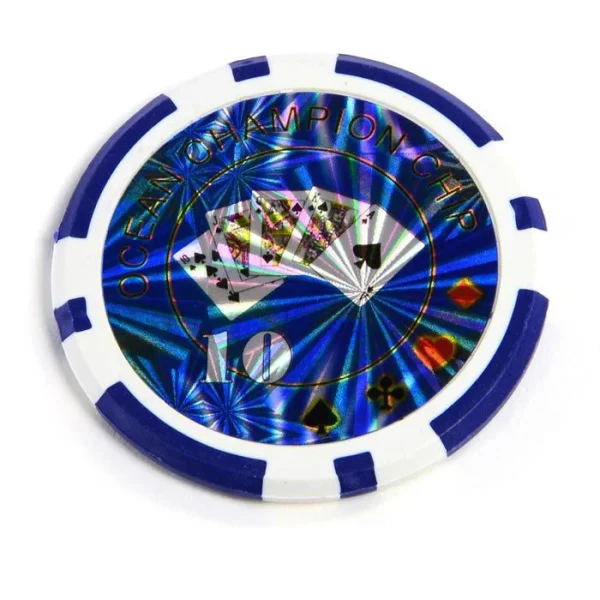 Nexos Pokerchips OCEAN-CHAMPION-CHIP, 50 Stück, Laserchips, Metallkern, 12g, Ø 4cm, Blau, Wert 10 3