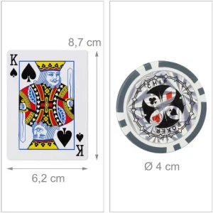 Relaxdays Pokerkoffer 300 Chips, Alu-Koffer, Abschließbar, 2 Decks, Dealer Button 16