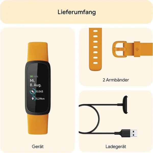 Fitbit Fitness-Tracker Inspire 3 Morgensonne, Puls-, SpO2-Messung, AMOLED, Wasserdicht 8